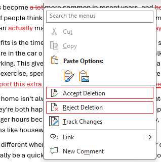 Example track changes accepted deletion in Word